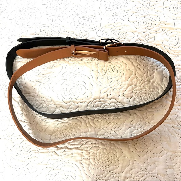 Plus Size Belt 22 24 Double Ring Design Tan Black Set of 2 - Picture 3 of 3